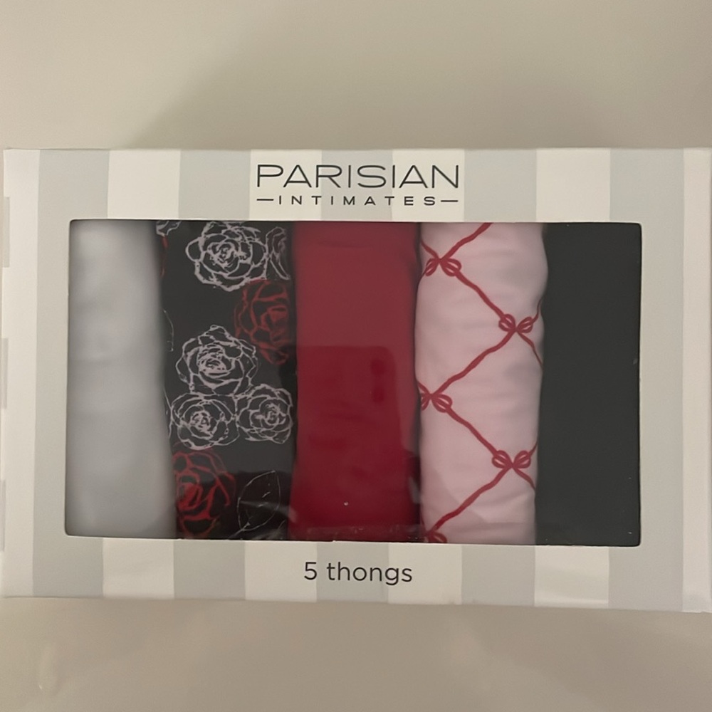 Parisian intimates box of five thongs size small.  New